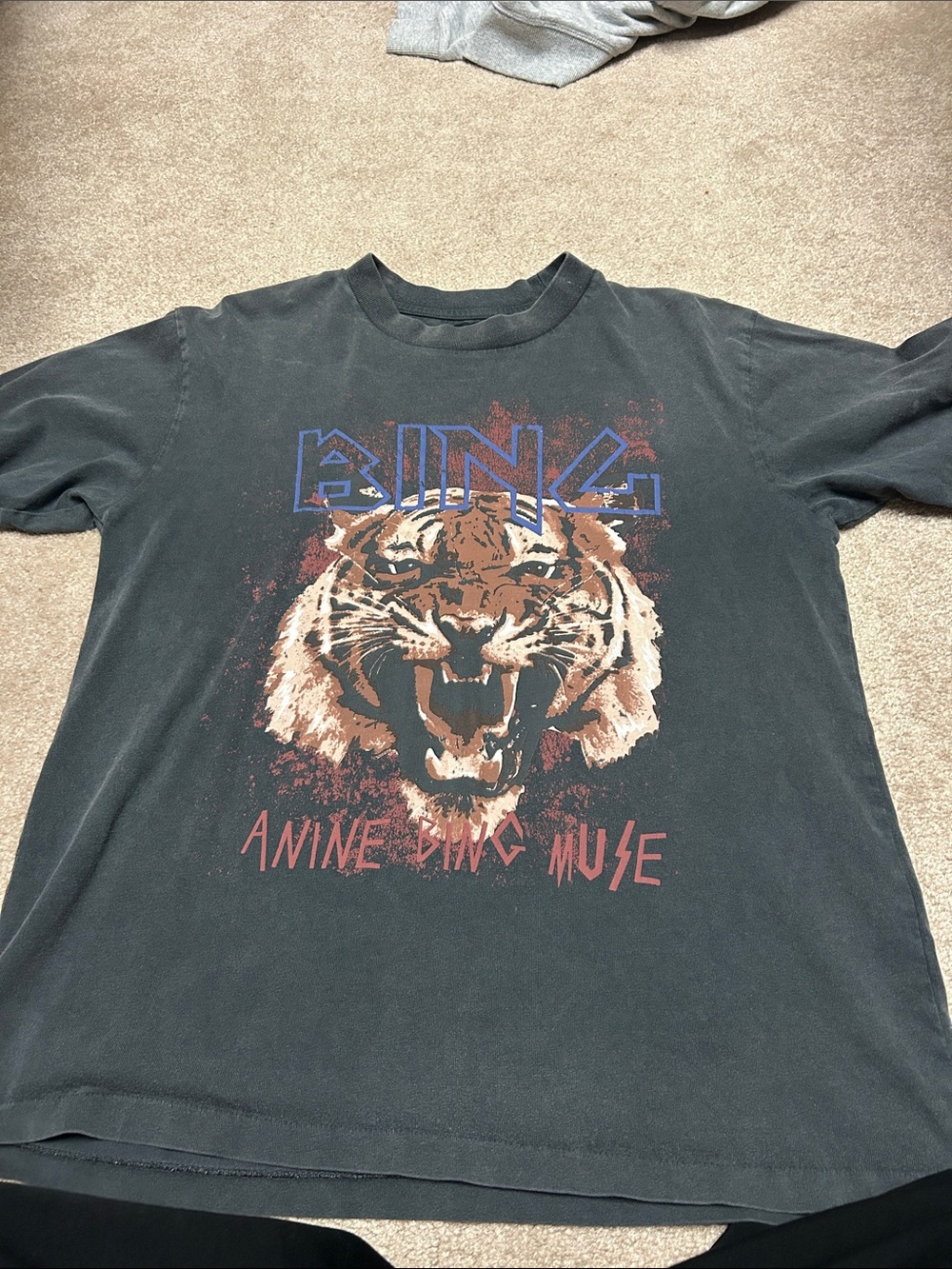 Anine Bing Black Tiger Graphic Tee with Red Accents